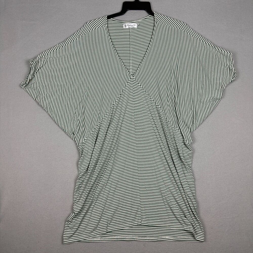 Fighting Eel Womens XS V-Neck Blouse Tunic Top Green White Striped Dolman Sleeve